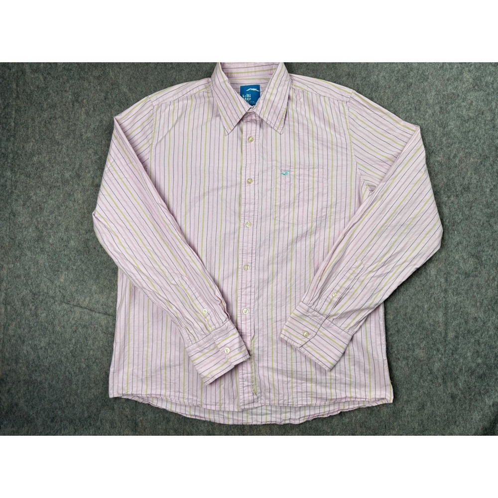 Hollister Shirt Mens XXL Pink Cotton Striped Long Sleeve Pocket Preppy Classic